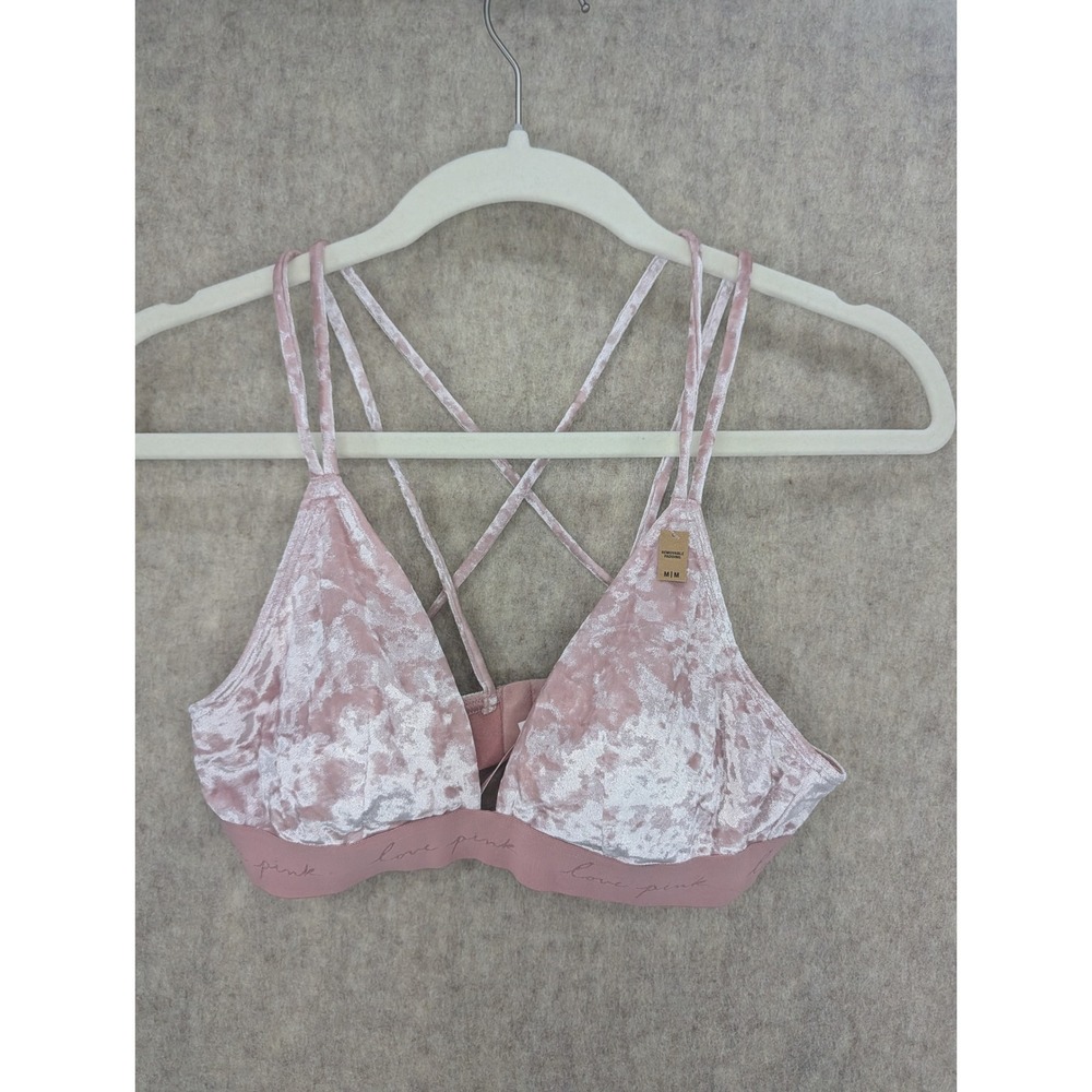 Victoria's Secret PINK Velvet Bralette Pink Strappy Crisscross Back Size M